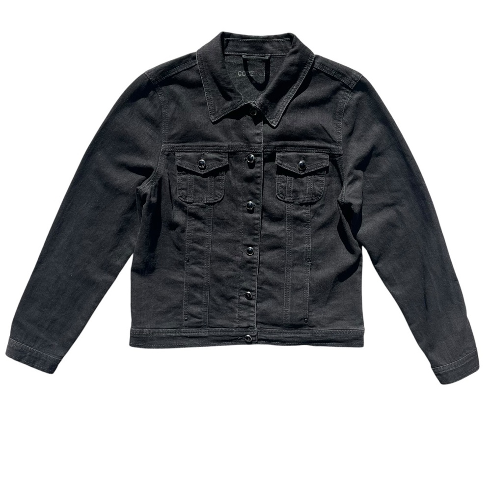 Code Bleu Women Medium Black Denim Rhinestone Button Madeline Jean Jacket CB2268